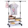 Peterzon Double Collapsible Adjustable Rolling Wheel + 2 Cloth Shoe Garment Hanger Rack Clothes Garment Rail Portable Duty Heavy Organizer Single 2 Tier Shelves Telescopic Closet Tie Holder Belt Shelf
