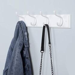 SONGMICS Wooden Wall-Mount Coat Rack with 4 Metal Hooks, 16 Inch Coat Hook Rail for Hallway Bathroom Closet Room, White ULHR23WT