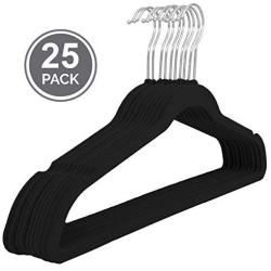 Mesa Velvet Non-Slip Closet coat Hanger ? 25 Pack Premium Clothes Hangers ? Hook swivel 360 - Ultra Thin - Holds up to 10 lbs of Clothes - Perfect for Coats, Pants, Jackets, T-Shirts (Silver/Black)