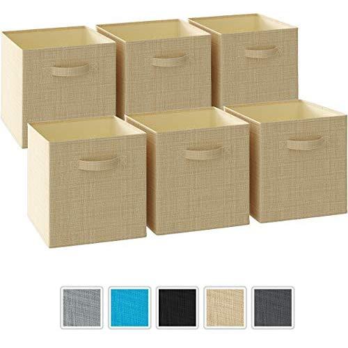 Neaterize Storage Cubes - Set of 6 Storage Bins | Features Dual Fabric Handles | Cube Storage Bins | Foldable Closet Organizers and Storage | Fabric Storage Boxes for Home, Office (Baige)