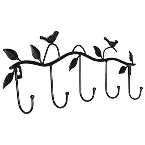 Iron Birds Leaves Hat/Towel/Coat Wall Decor Clothes Hangers Racks with 5 Hooks 3pcs Random Color
