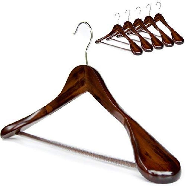 Clutter Mate - Set of 6 - Premium Finish Wooden Suit Hangers, Coat Hangers,  Walnut Solid Wood Hangers with Wood-Grain, Wide Shoulder Heavy Clothes  Hanger for Suits, Jacket, Non Slip Pants, Swivel Hook