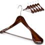 Clutter Mate - Set of 6 - Premium Finish Wooden Suit Hangers, Coat Hangers, Walnut Solid Wood Hangers with Wood-Grain, Wide Shoulder Heavy Clothes Hanger for Suits, Jacket, Non Slip Pants, Swivel Hook