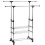 Portable Adjustable Clothes Rack Hanger 3 Tier Portable Double Rolling Rail (Large) Portable Adjustable Clothes Rack Hanger 3 Tier Portable Double Rolling Rail (Large)