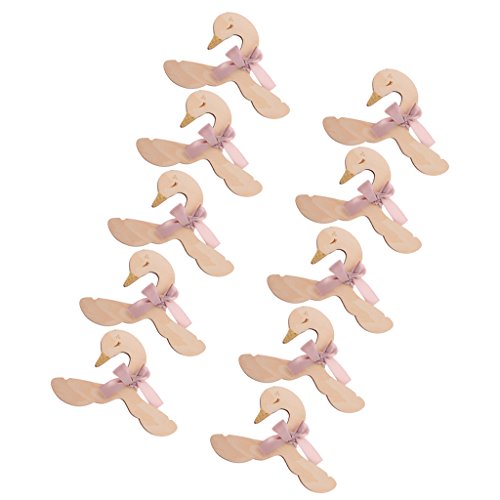 joyMerit 10 Pcs Sweet Swan Shape Pink Bow Wooden Coat Hanger Adults Kids Baby Coat Clothes Garment Suit Shirt Trouser Wood Hook Hanger