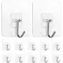 12Pcs Adhesive Hooks Heavy Duty, Wall Hooks Transparent No-Rust Seamless, Waterproof Oilproof Free Drilling Wall Hangers, Suitable for Ceiling, Kitchen, Bathroom