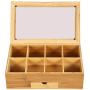 Bamboo Tea Boxes Storage Chest, Mosunx 8 Compartments Organizer Chest with Drawer and Clear Hinged Lid, Wooden Tea Bag Holder (Original Wood, 13X8X4Inch)