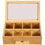 Bamboo Tea Boxes Storage Chest, Mosunx 8 Compartments Organizer Chest with Drawer and Clear Hinged Lid, Wooden Tea Bag Holder (Original Wood, 13X8X4Inch)