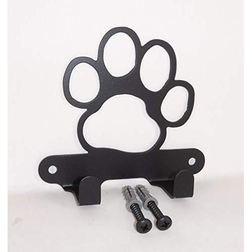 Dog Leash Hook Hanger. Dog Paw. Satin Black Finish. Made in USA. Solid Steel. Screws Included.