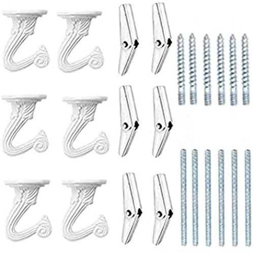 6 Sets White Ceiling Hooks for Hanging Plant, Heavy Duty Swag Toggle Hooks with Hardware