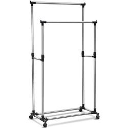 Garment Racks Double Adjustable Portable Clothes Hanger Rolling Heavy Duty Rail