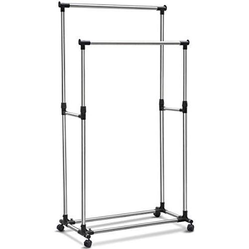 Garment Racks Double Adjustable Portable Clothes Hanger Rolling Heavy Duty Rail