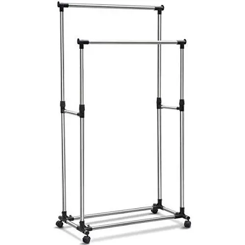 Garment Racks Double Adjustable Portable Clothes Hanger Rolling Heavy Duty Rail Garment Racks Double Adjustable Portable Clothes Hanger Rolling Heavy Duty Rail