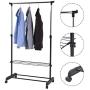 Safstar Adjustable Single Rod Garment Rack Rolling Hanging Rail Clothes Hanger Stand with Shoe Shelf