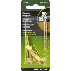 Hillman 122304 Brass Conventional Picture Hanger 3 Pack 50lb