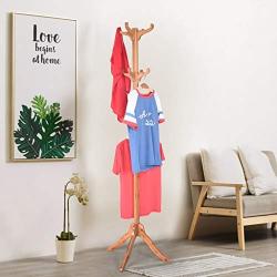 Wooden Coat Rack Stand | Entryway Free Standing Wood Tree Coat Racks Hanger Floor Clothes Hanging Stand (Yellow)