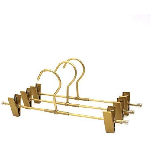 KOOBAY 10Pack 11.8" Aluminium Gold Finish Stainless Bottom Adjustable Clips Pants Skirt Trousers Clothes Metal Hangers