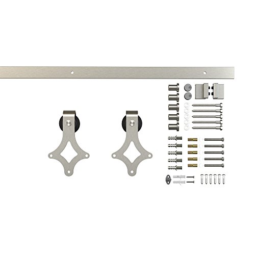 6.6ft 1 Rail Satin Nickel Steel Sliding Barn Door Hardware Flat Track Kit,Rhombic Hanger Roller