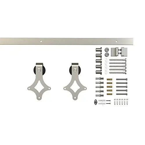 6.6ft 1 Rail Satin Nickel Steel Sliding Barn Door Hardware Flat Track Kit,Rhombic Hanger Roller 6.6ft 1 Rail Satin Nickel Steel Sliding Barn Door Hardware Flat Track Kit,Rhombic Hanger Roller