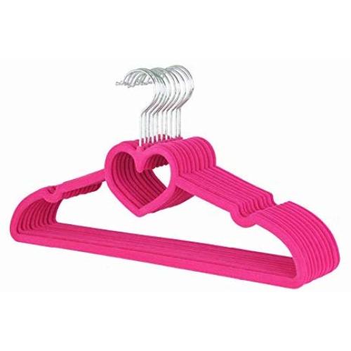 10pcs Premium Quality Velvet Clothes Hangers - Super Slim, Flocked Pink, Heart-Shaped, Space-Saving, No Slip Hangers