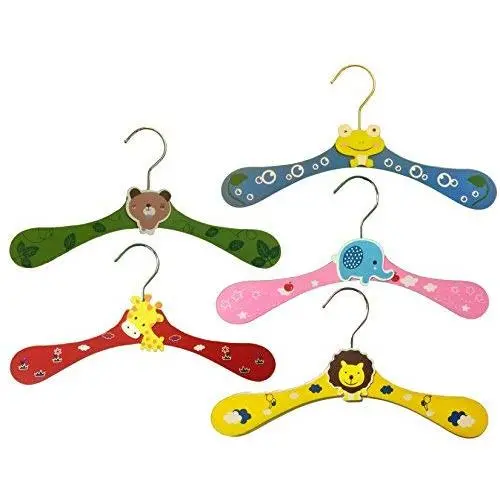 Mr. Unique Home Cartoon Animal Wooden Baby Clothes Hanger Set | 5 Pieces | Lion, Frog, Elephant, Giraffe, Dog designs | | Great for Babies, Kids, and Children’s Clothing.