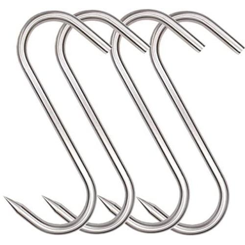 HONSHEN Meat Hook, 8Inch 10mm Heavy Duty S-Hooks Stainless Steel Meat Processing Butcher Hooks (10mm8inch)