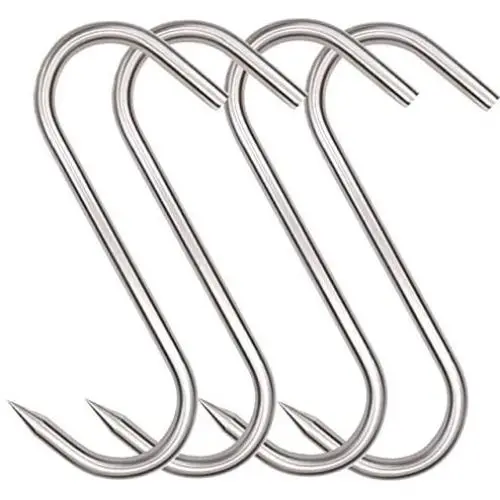 HONSHEN Meat Hook, 8Inch 10mm Heavy Duty S-Hooks Stainless Steel Meat Processing Butcher Hooks (10mm8inch)