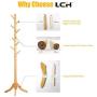 Vlush Free Standing Rack, 8 Hooks Wooden Hanger Holder Enterway Hall Tree with Solid Rubber Wood Base for Coat, Hat, Clothes, Scarves, Handbags, Umbrella-White