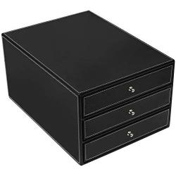 MyGift Executive Black Leatherette 3 Drawers File Cabinet/Office Supplies Desk Storage/Jewelry Organizer Box