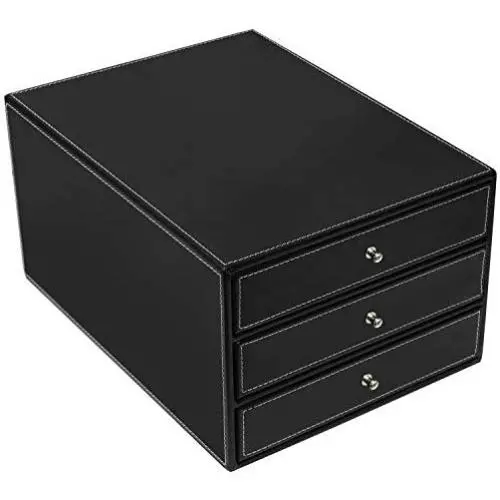 MyGift Executive Black Leatherette 3 Drawers File Cabinet/Office Supplies Desk Storage/Jewelry Organizer Box MyGift Executive Black Leatherette 3 Drawers File Cabinet/Office Supplies Desk Storage/Jewelry Organizer Box