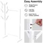 LANGRIA Single Rail Bamboo Garment Rack with 8 Side Hook Tree Stand Coat Hanger and Four Stable Leveling Feet for Jacket, Umbrella, Clothes, Hats, Scarf, and Handbags (White)