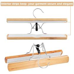 Bartnelli Wooden Skirt Hangers with Clamp ? Clamping Trouser Hanger for Jeans, Slacks and Pants ? Solid Wood with Chrome Swivel Hook ? Natural Finish - Pack of 10