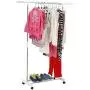 JTW shop Heavy Duty Hanger Single Adjustable Rolling Clothes Rack Hanging Garment Bar Steel and PP Plastic White Color