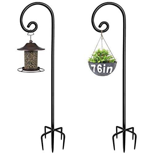 Artigarden Outdoor Shepherd Hooks 76 inch Tall for Bird Feeder (2 Packs), Adjustable Metal Garden Poles for Hanging Plants Solar Light Lantern, Bright Black