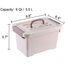 Livable Khaki Plastic Storage Boxes with Brown Handle, 6 Quart Storage Bin with Latch/Lid, 4 Pack