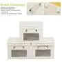 MaidMAX Closet Storage Cube with Clear Window, Lid and 2 Handles for Shelves, Foldable, Beige, Set of 3