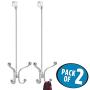 mDesign Metal Modern Long Easy Reach Over The Door Storage Organizer Rack - Hang Coats, Hoodies, Jackets, Hats, Scarves, Purses, Leashes, Towels, Robes, Clothing - 17" Tall, 4 Hooks - 2 Pack - Chrome