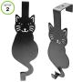 Evelots Over The Door Hook Hangers-Black Cat-Towel/Jacket-Hold 20 Lbs-Iron-Set/2