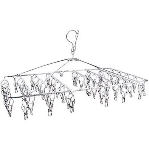 DX DA XIN Clip and Drip Hanger -52 Clips Clothes Drying Hanger for Delicates, Jeans, Sock, Scarf, Gloves, Underwear, Bras, Cloth Diapers - with 20 Metal Clothespins and 6 Self Adhesive Hooks