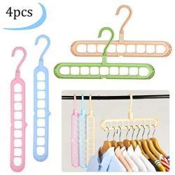 EKKONG 4 Pack Space Saving Hangers, Magic Clothes Hanger, Multi Functional Closet Wardrobe Hanger, Rotate Anti-Skid Hangers, Sturdy Plastic (Beige+Pink+Blue+ Green)