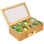 Bamboo Tea Boxes Storage Chest, Mosunx 8 Compartments Organizer Chest with Drawer and Clear Hinged Lid, Wooden Tea Bag Holder (Original Wood, 13X8X4Inch)