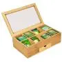 Bamboo Tea Boxes Storage Chest, Mosunx 8 Compartments Organizer Chest with Drawer and Clear Hinged Lid, Wooden Tea Bag Holder (Original Wood, 13X8X4Inch)