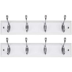 DOKEHOM 2 Set 4-Satin Nickel Hooks -(Available 4 and 6 Hooks in 4 Colors)- on White Wooden Board Coat Rack Hanger, Mail Boxes Packing