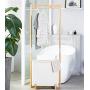 JFGUOYA Bamboo Coat Rack with Storage Basket, Bedroom Clothes Hanger Free Standing Hanging Rail - Laundry Hamper Garment Rack, Bamboo Coat Organizer with Clothes Hanger and Storage Shelves