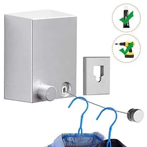 VOSTOR Retractable Clothesline Invisible Clothes Drying Rack Rope, Telescopic Stainless String, Indoor Outdoor Laundry Hanger, Clothes Dryer Organiser Suitable for Hotel Bathroom Balcony (Sliver) VOSTOR Retractable Clothesline Invisible Clothes Drying Rack Rope, Telescopic Stainless String, Indoor Outdoor Laundry Hanger, Clothes Dryer Organiser Suitable for Hotel Bathroom Balcony (Sliver)