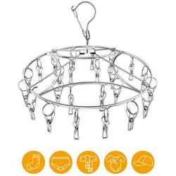 NILWL Stainless Steel Metal 20 Clips Drying Hanger Rack for Hanging Underwear, Bra, Baby Clothes, Diapers, Towel, Hat, Scarf, Gloves (Round 20 Clips)