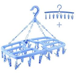 Folding Drying Rack Windproof Plastic Clothespin Drying Socks Hanger Multi-Clip Baby Hanger Sock Dryers (Color : Blue, Size : 24 Clips)