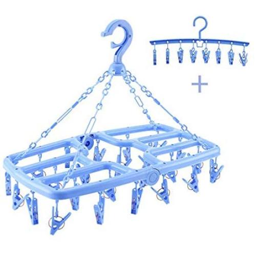 Folding Drying Rack Windproof Plastic Clothespin Drying Socks Hanger Multi-Clip Baby Hanger Sock Dryers (Color : Blue, Size : 24 Clips)