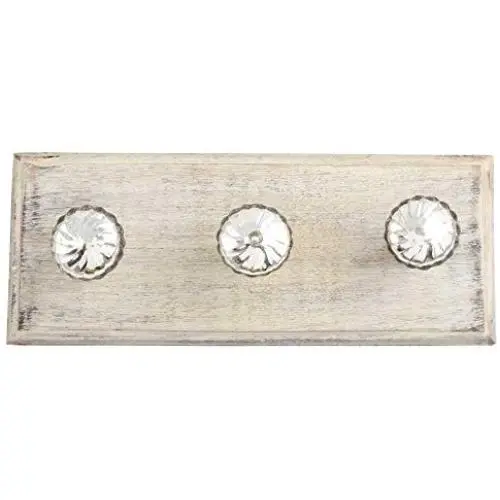 Indianshelf Handmade 3 Artistic Vintage Silver Wooden Stripe Murcary Key Hooks Hangers/Clothes Hooks for Doors Indianshelf Handmade 3 Artistic Vintage Silver Wooden Stripe Murcary Key Hooks Hangers/Clothes Hooks for Doors
