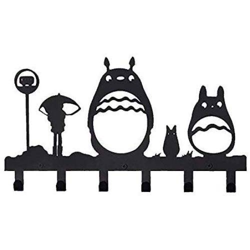 Homentum Decorative Coat Hooks Wall Mounted,Childrens Hangers, Metal Towel Racks for Bathroom,Bedroom, Dog Leash and Key Holder, Entryway Clothes and Hat Organizer,Cartoon Sweet Black,6 Hooks(Totoro)